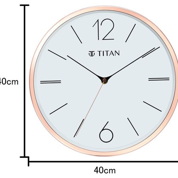 Titan Metallic Wall Clock White Dial with Rose Gold Sleek frame and Silent Sweep Technology - 40.0 cm x 40.0 cm (Large)