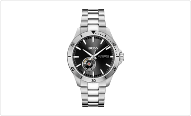 This Hugo Boss watch has a case made of Steel silver with a diameter of 42 mm and