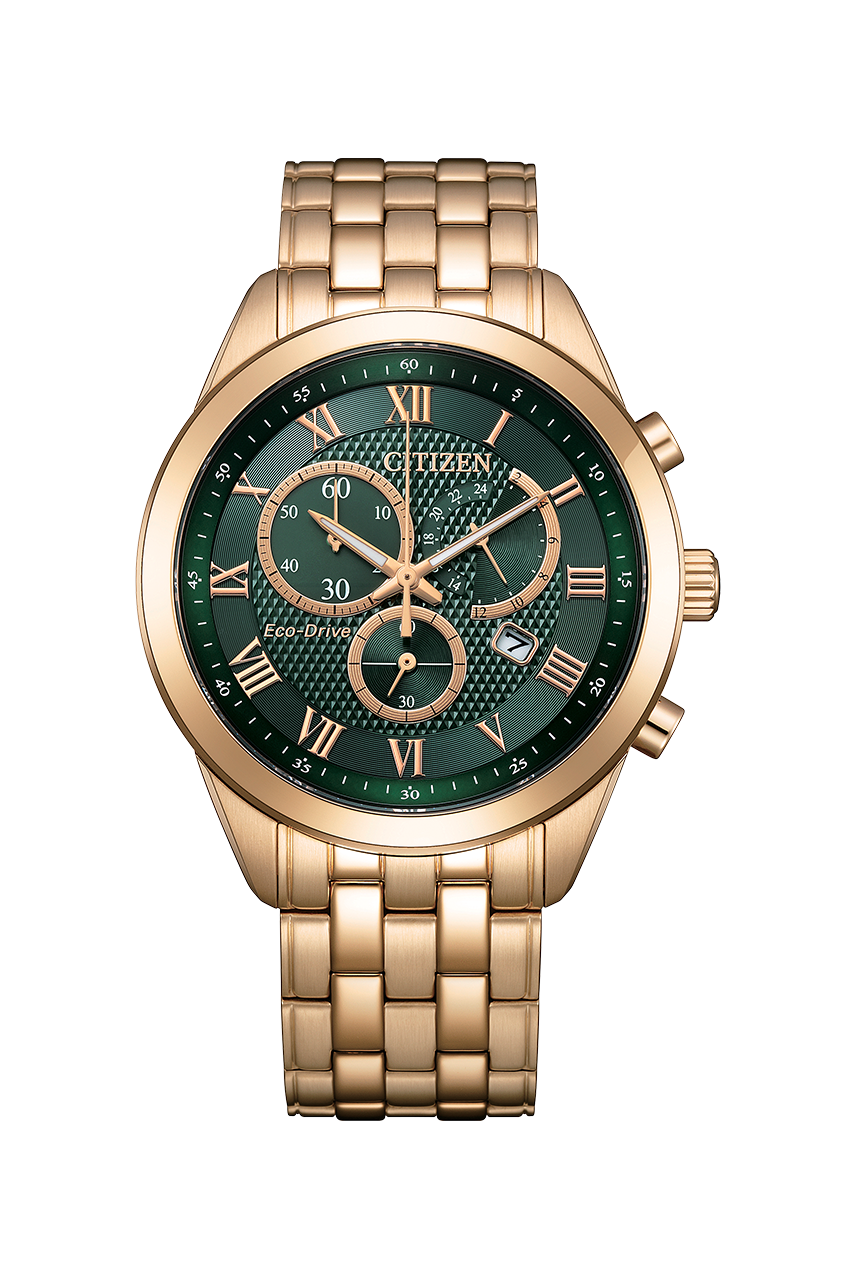 Eco-drive Men Quartz Black Dial Chronograph Stainless Steel Watch AT2603-59X