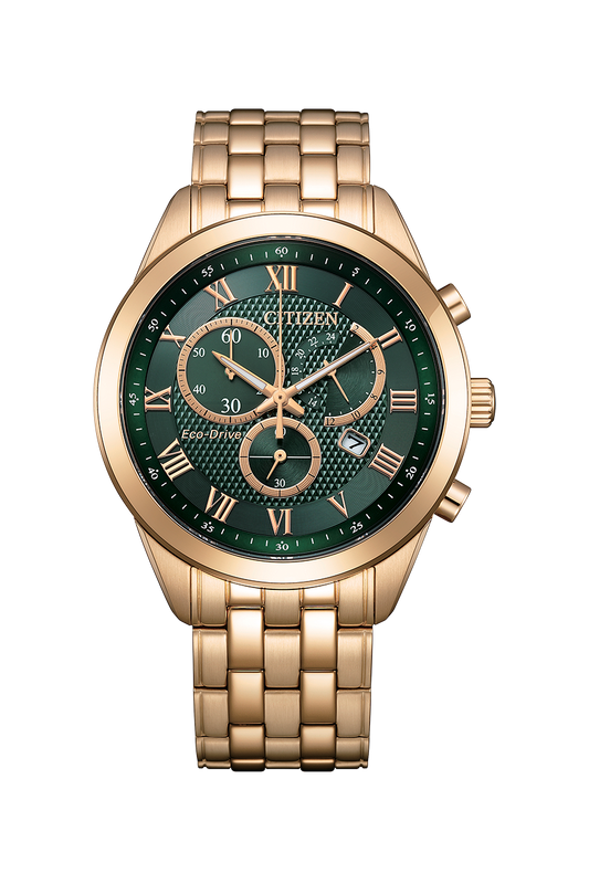 Eco-drive Men Quartz Black Dial Chronograph Stainless Steel Watch AT2603-59X