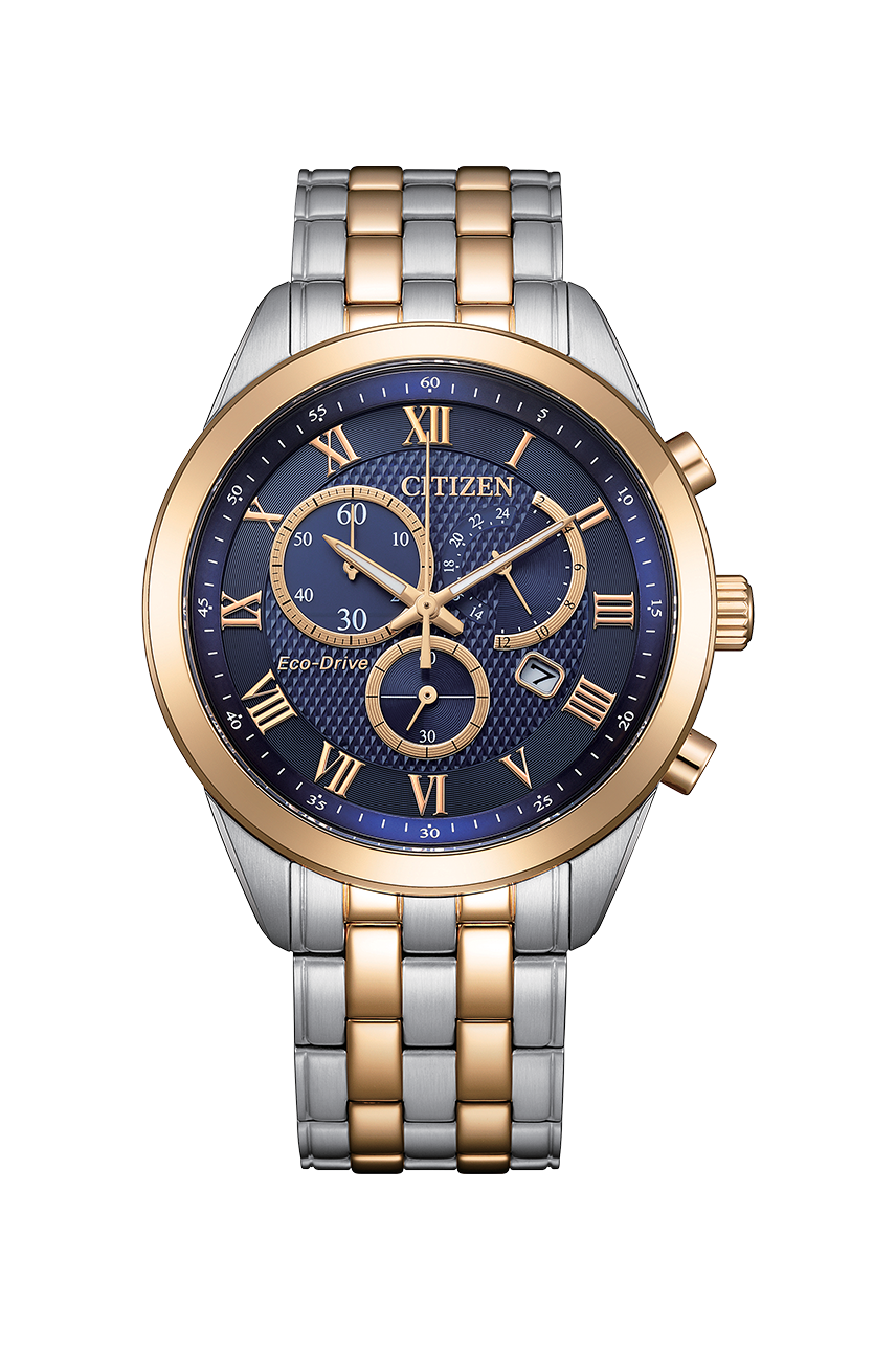 Eco-drive Men Quartz Blue Dial Chronograph Stainless Steel Watch AT2606-51L