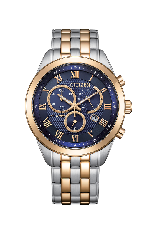 Eco-drive Men Quartz Blue Dial Chronograph Stainless Steel Watch AT2606-51L