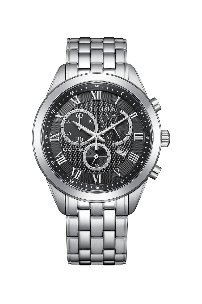 Eco-drive Men Quartz Black Dial Chronograph Stainless Steel Watch AT2600-57E