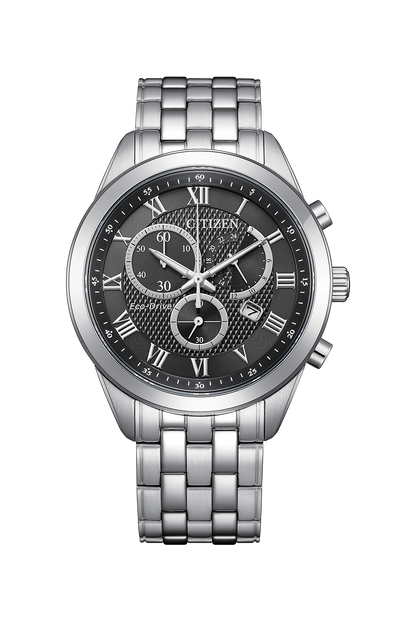 Eco-drive Men Quartz Black Dial Chronograph Stainless Steel Watch AT2600-57E