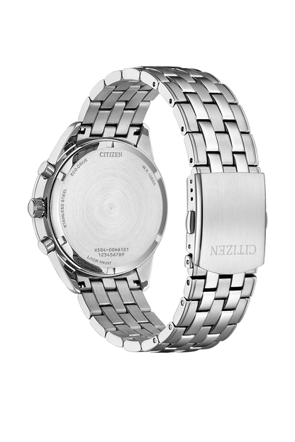 Eco-drive Men Quartz Black Dial Chronograph Stainless Steel Watch AT2600-57E