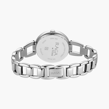 Titan Raga Viva Blue Dial Analog with Date Silver Metal Strap Watch for Women