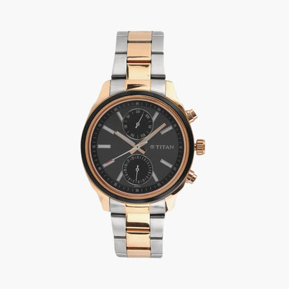 Titan Men's Metropolitan Luxe: Multifunction Black Dial with Two-Tone Stainless Steel Bracelet Watch