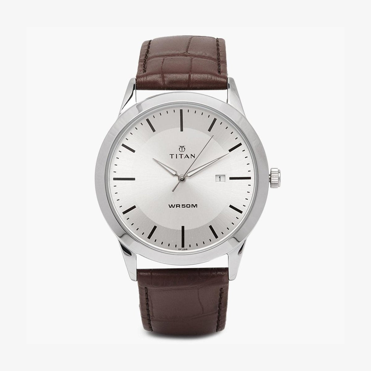 Titan Classic Silver Dial Analog with Date Leather Strap watch for Men