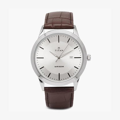 Titan Classic Silver Dial Analog with Date Leather Strap watch for Men