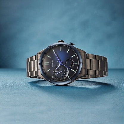 Titan Stellar Multifunction Blue Dial Grey Stainless Steel Strap Watch For Men