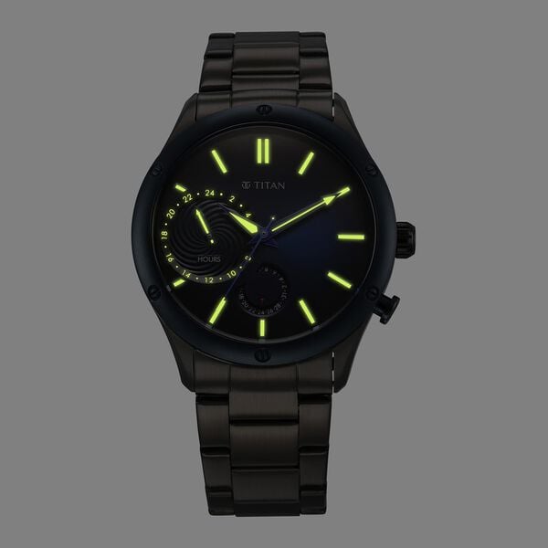 Titan Stellar Multifunction Blue Dial Grey Stainless Steel Strap Watch For Men