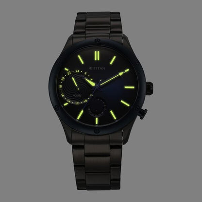 Titan Stellar Multifunction Blue Dial Grey Stainless Steel Strap Watch For Men