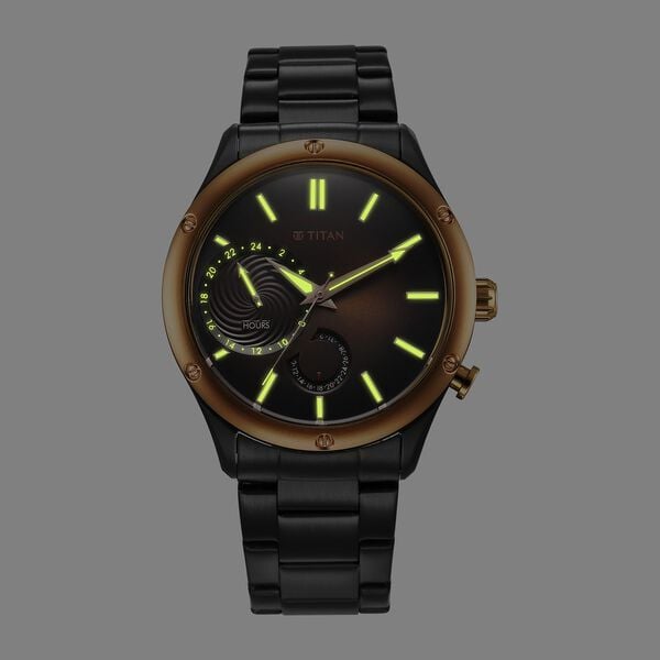 Titan Stellar Multifunction Brown Dial Black Stainless Steel Strap Watch For Men