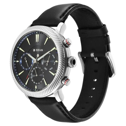 Titan Stellar Quartz Multifunction Black Dial Leather Strap Watch for Men