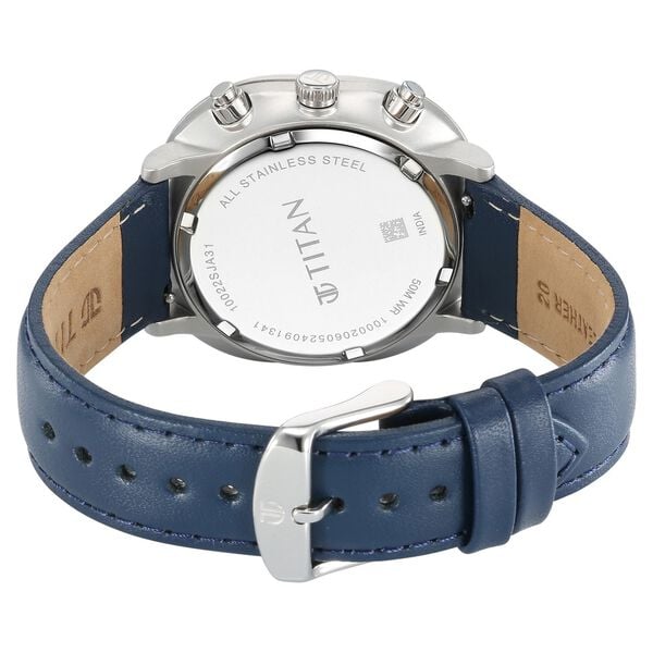 Titan Timeless Treasures Quartz Analog Dual Time Blue Dial With Blue Color Leather Strap Watch For Men