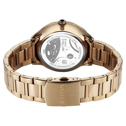 Titan Stellar Analog with Sun Moon Phase and Black Dial Carnation Gold Stainless Steel Strap Watch for Men
