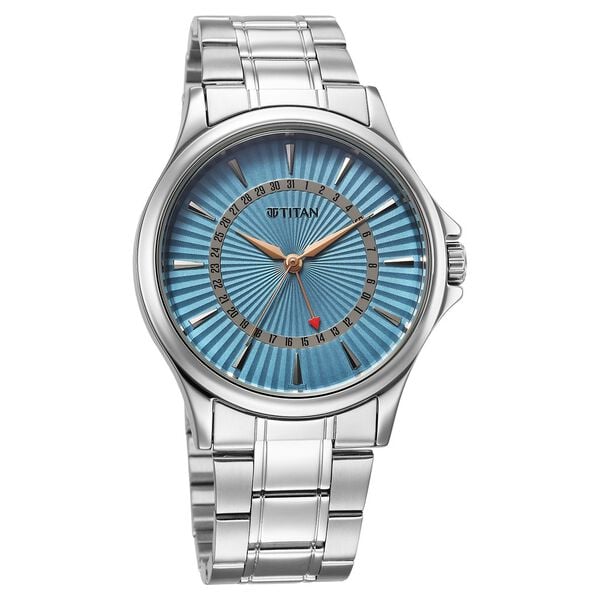 Titan Karishma Quartz Analog with Date Blue Dial Stainless Steel Strap Watch For Men