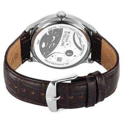 Titan Stellar Analog with Dual Moon Phase and Silver Dial Brown Leather Strap Watch for Men