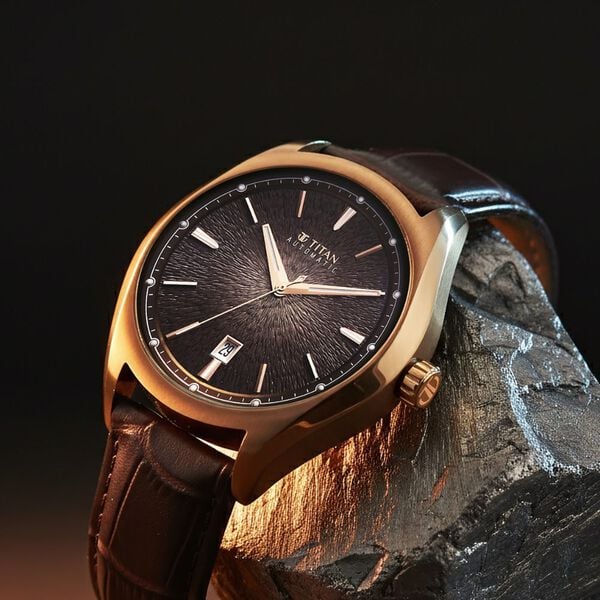 Titan Stellar Starlight Analog with Concealed Automatic and Brown Dial Brown Leather Strap Watch for Men
