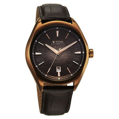 Titan Stellar Starlight Analog with Concealed Automatic and Brown Dial Brown Leather Strap Watch for Men