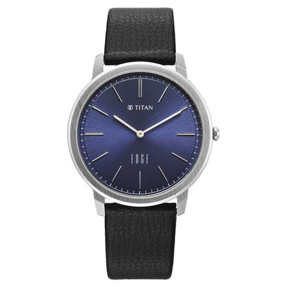 Edge Meister Quartz Analog Blue Dial Black Leather Strap Watch For Men