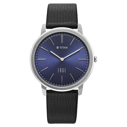 Edge Meister Quartz Analog Blue Dial Black Leather Strap Watch For Men