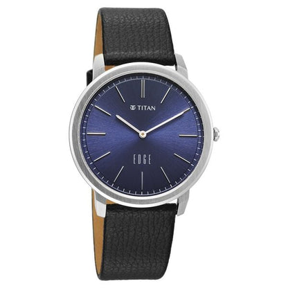 Edge Meister Quartz Analog Blue Dial Black Leather Strap Watch For Men