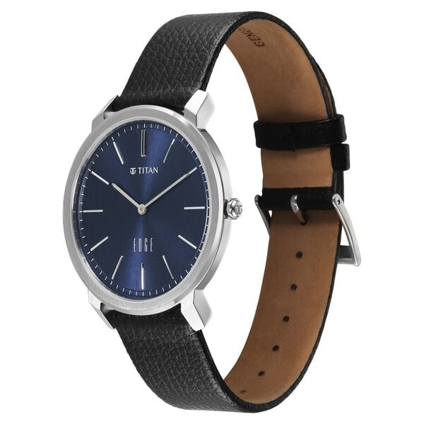 Edge Meister Quartz Analog Blue Dial Black Leather Strap Watch For Men
