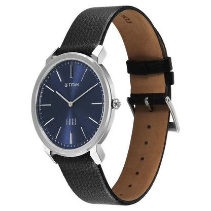 Edge Meister Quartz Analog Blue Dial Black Leather Strap Watch For Men