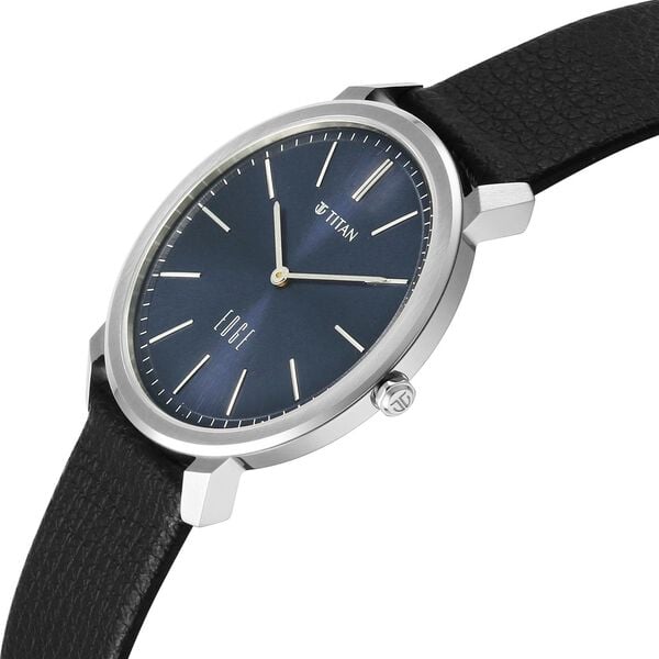 Edge Meister Quartz Analog Blue Dial Black Leather Strap Watch For Men