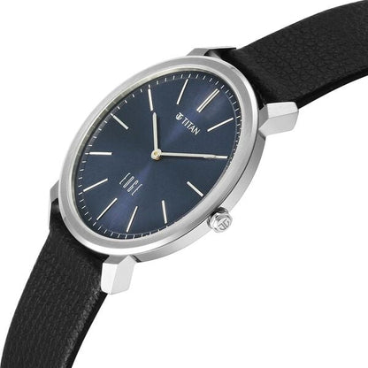 Edge Meister Quartz Analog Blue Dial Black Leather Strap Watch For Men