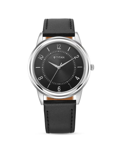 Titan Karishma Zing Quartz Analog Black Dial Leather Strap Watch for Men