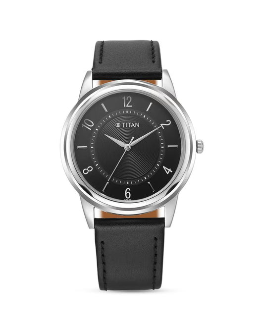 Titan Karishma Zing Quartz Analog Black Dial Leather Strap Watch for Men