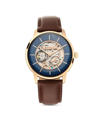 Titan Automatics Blue Dial Automatic Leather Strap watch for Men