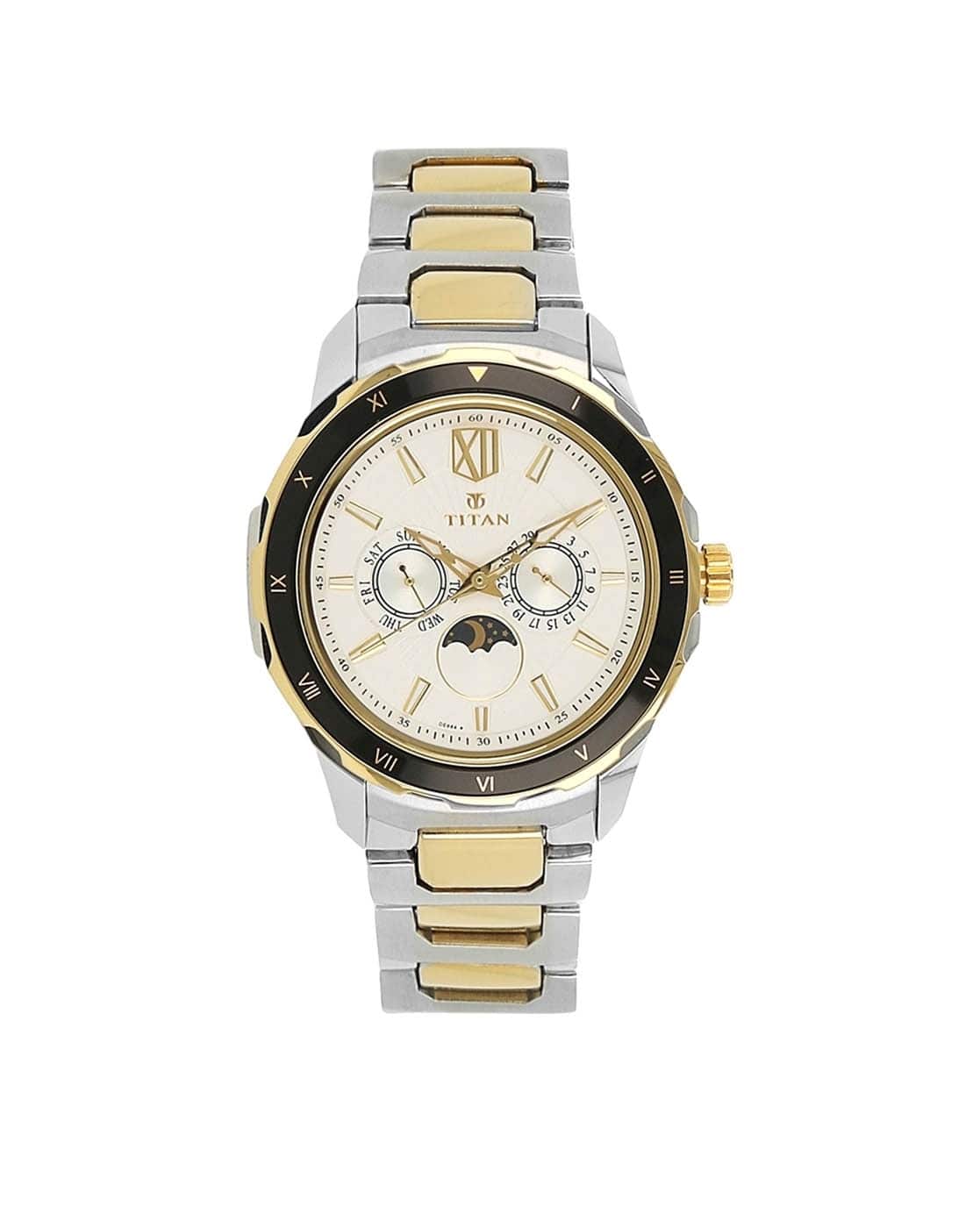 Titan Quartz Multifunction White Dial Stainless Steel Strap Watch for Men