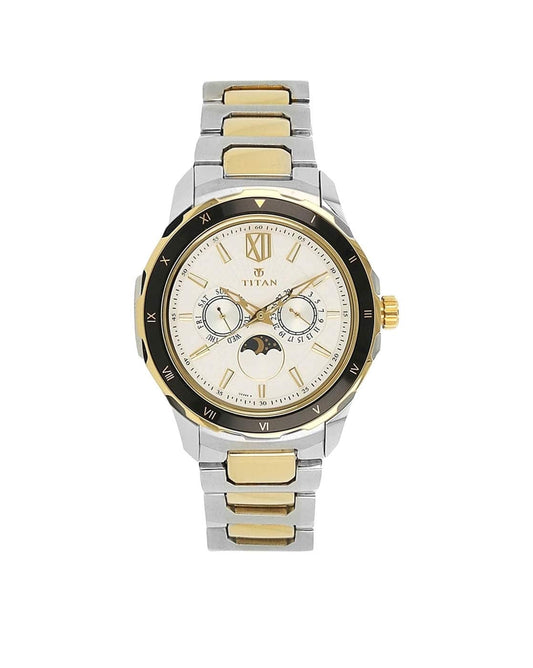 Titan Quartz Multifunction White Dial Stainless Steel Strap Watch for Men