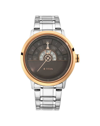 Titan Grandmaster Brown Dial Analog Stainless Steel Strap Watch for Men