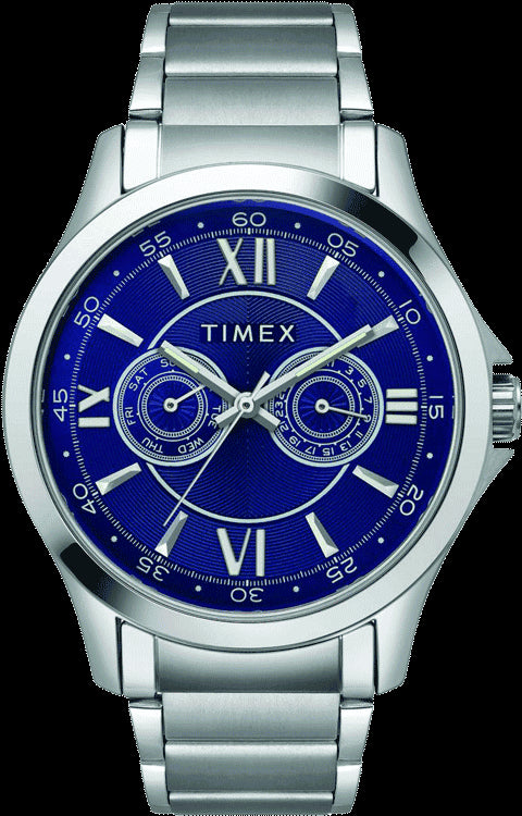 TIMEX EMPERA MEN'S BLUE DIAL ROUND CASE DAY DATE FUNCTION WATCH -TW000X122