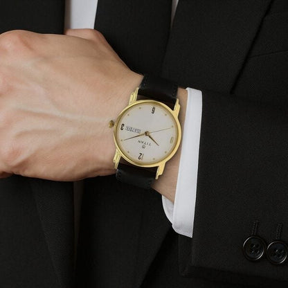 Titan White Dial Analog with Day and Date Leather Strap watch for Men - 32 mm Case Size - Small Dial