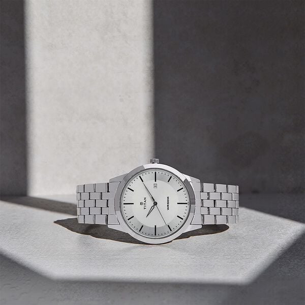 Titan Quartz Analog with Date White Dial Stainless Steel Strap Watch for Men