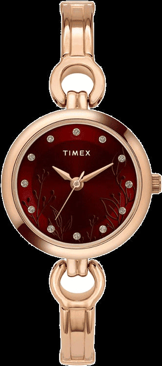 Timex Women Maroon Round Analog Brass Dial Watch- TWEL11437