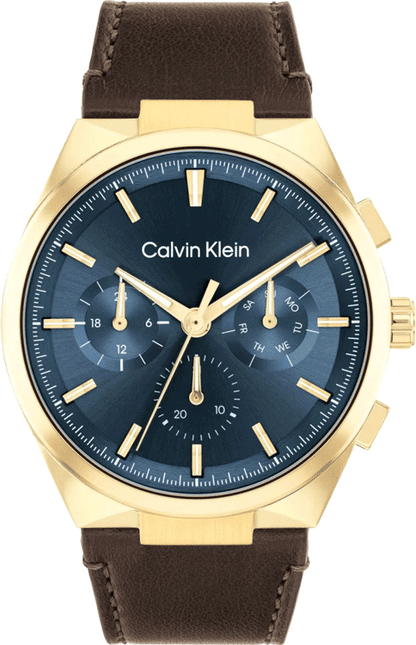 Distinguish Men Quartz Blue Dial Multi-Function Leather Watch 25200445