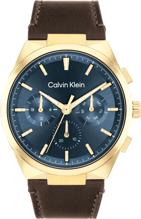Distinguish Men Quartz Blue Dial Multi-Function Leather Watch 25200445