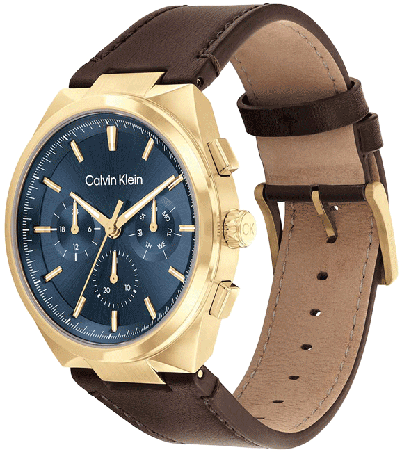 Distinguish Men Quartz Blue Dial Multi-Function Leather Watch 25200445