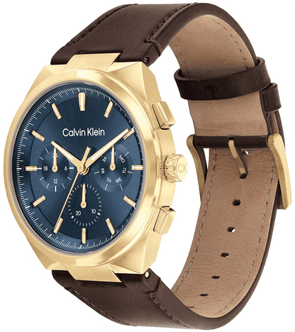 Distinguish Men Quartz Blue Dial Multi-Function Leather Watch 25200445