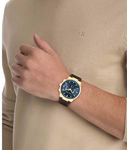 Distinguish Men Quartz Blue Dial Multi-Function Leather Watch 25200445