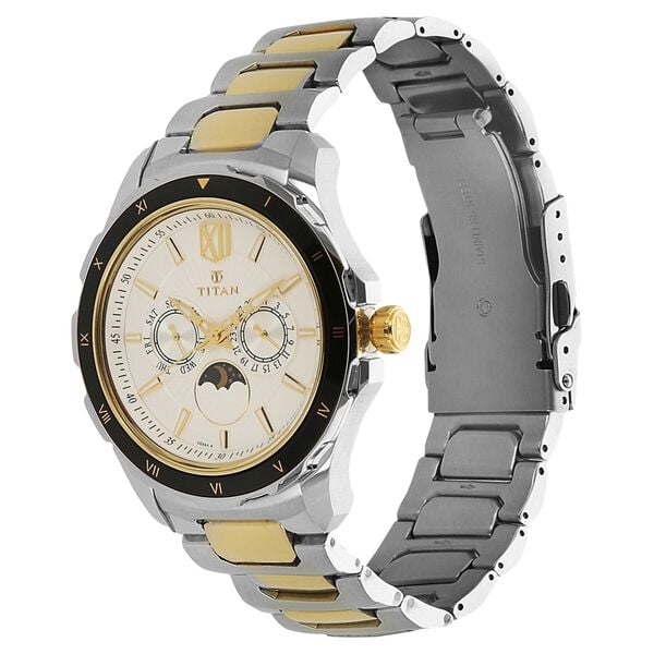 Titan Quartz Multifunction White Dial Stainless Steel Strap Watch for Men