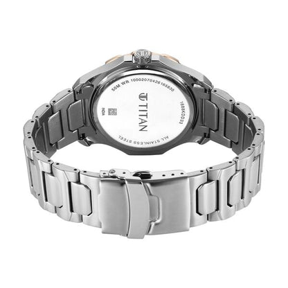 Titan Regalia Opulent Two-Eye Multifunction Burgundy Panda Dial Stainless Steel Strap Watch For Men
