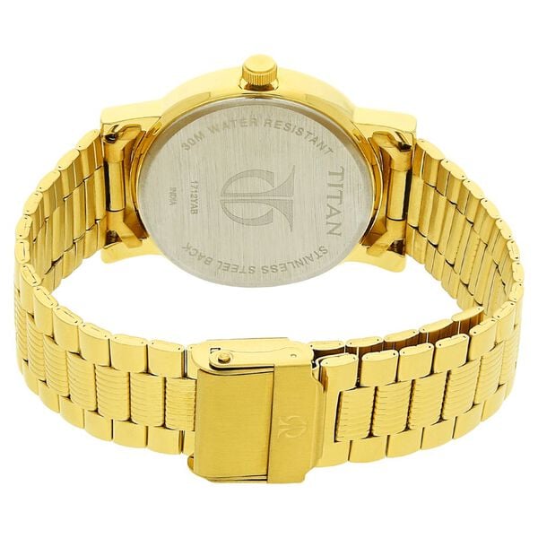 Titan Quartz Analog with Date Champagne Dial Golden Stainless Steel Strap Watch For Men