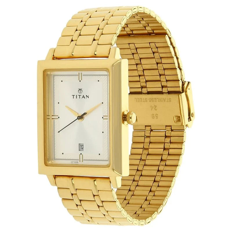Titan Analog with Date Silver Dial Quartz Stainless Steel Strap Mens